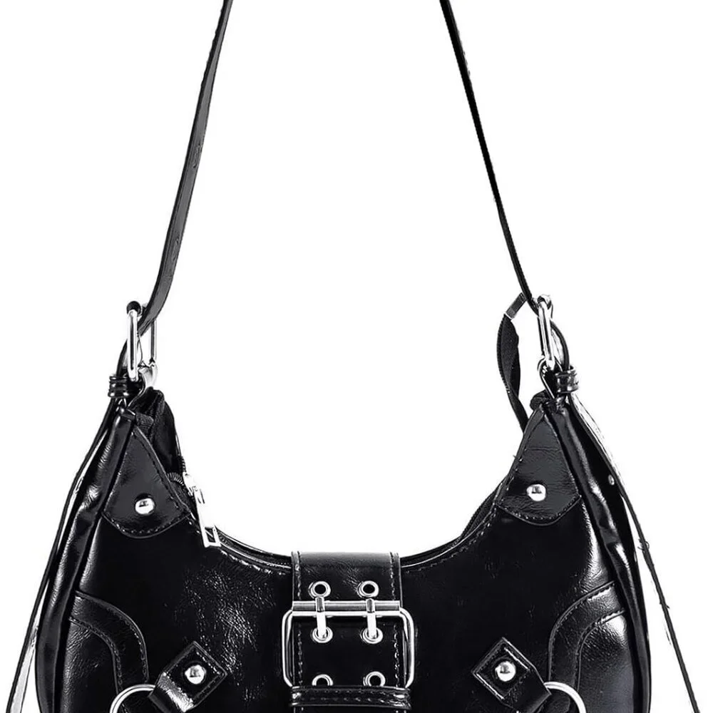 Women's Y2K Purse Faux Leather Shoulder Bag Small Retro Zip Clutch